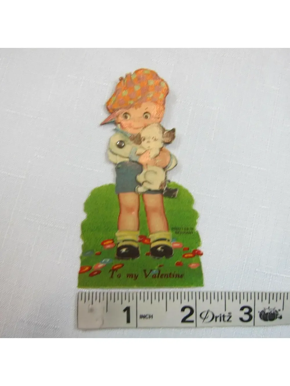 Vintage Valentine Card Mechanical Boy Puppy Dog Moving Eyes Arms Germany 20s-30s
